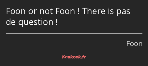 Foon or not Foon ! There is pas de question !