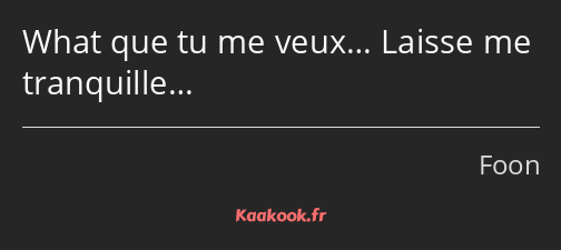 What que tu me veux… Laisse me tranquille…