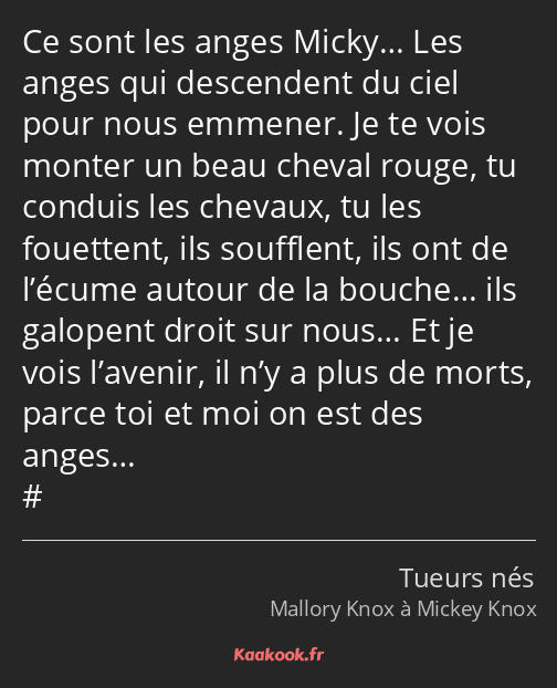 Ce sont les anges Micky… Les anges qui descendent du ciel pour nous emmener. Je te vois monter un…