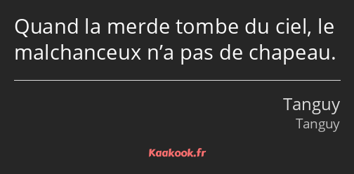 Quand la merde tombe du ciel, le malchanceux n’a pas de chapeau.