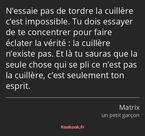 N’essaie pas de tordre la cuillère c’est impossible. Tu dois essayer de te concentrer pour faire…