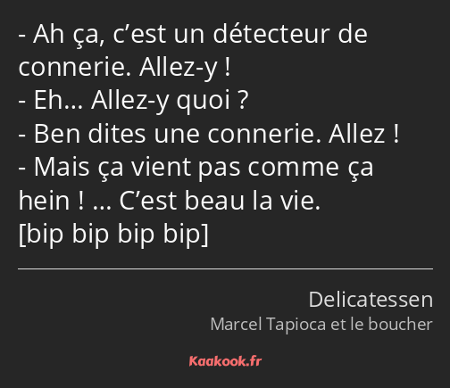 Ah ça, c’est un détecteur de connerie. Allez-y ! Eh… Allez-y quoi ? Ben dites une connerie. Allez…