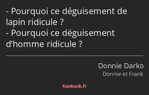 Pourquoi ce déguisement de lapin ridicule ? Pourquoi ce déguisement d’homme ridicule ?