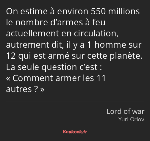 On estime à environ 550 millions le nombre d’armes à feu actuellement en circulation, autrement dit…