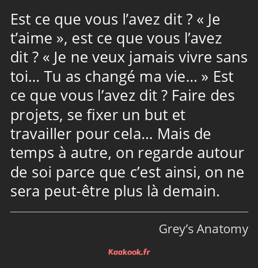 Est ce que vous l’avez dit ? Je t’aime, est ce que vous l’avez dit ? Je ne veux jamais vivre sans…