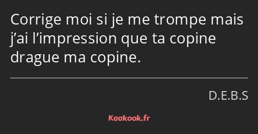 Corrige moi si je me trompe mais j’ai l’impression que ta copine drague ma copine.