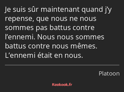 Je suis sûr maintenant quand j’y repense, que nous ne nous sommes pas battus contre l’ennemi. Nous…