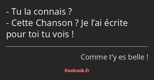 Tu la connais ? Cette Chanson ? Je l’ai écrite pour toi tu vois !