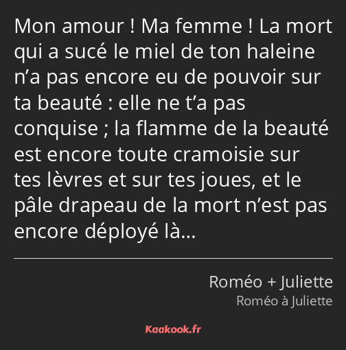 Mon amour ! Ma femme ! La mort qui a sucé le miel de ton haleine n’a pas encore eu de pouvoir sur…