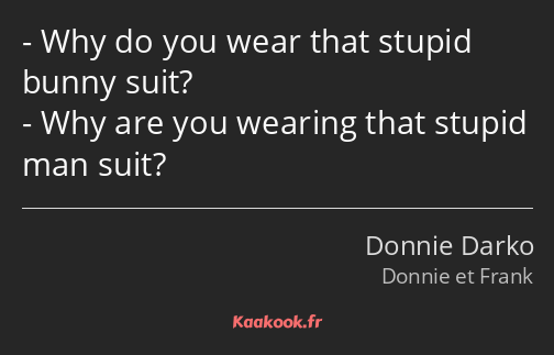 Why do you wear that stupid bunny suit? Why are you wearing that stupid man suit?