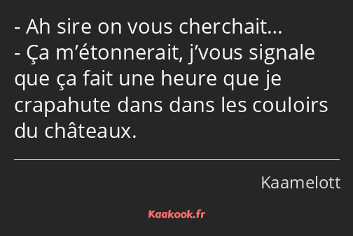 Ah sire on vous cherchait… Ça m’étonnerait, j’vous signale que ça fait une heure que je crapahute…