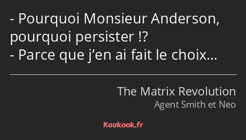 Pourquoi Monsieur Anderson, pourquoi persister !? Parce que j’en ai fait le choix…