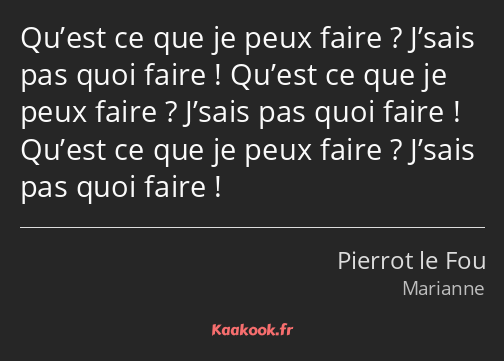 Qu’est ce que je peux faire ? J’sais pas quoi faire ! Qu’est ce que je peux faire ? J’sais pas quoi…