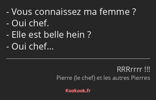 Vous connaissez ma femme ? Oui chef. Elle est belle hein ? Oui chef…