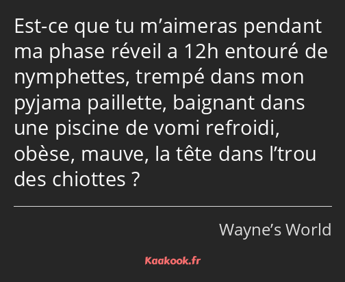 Est-ce que tu m’aimeras pendant ma phase réveil a 12h entouré de nymphettes, trempé dans mon pyjama…