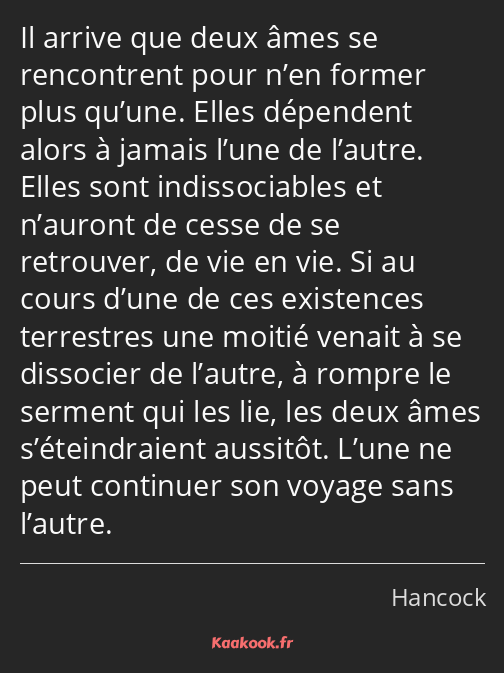 Il arrive que deux âmes se rencontrent pour n’en former plus qu’une. Elles dépendent alors à jamais…