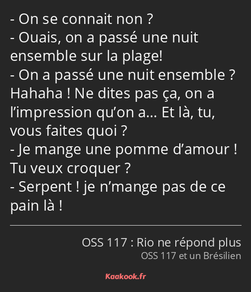 On se connait non ? Ouais, on a passé une nuit ensemble sur la plage! On a passé une nuit ensemble…