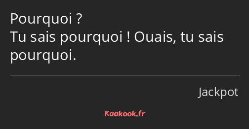 Pourquoi ? Tu sais pourquoi ! Ouais, tu sais pourquoi.