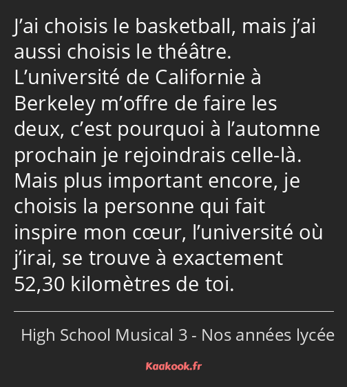 J’ai choisis le basketball, mais j’ai aussi choisis le théâtre. L’université de Californie à…