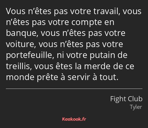 Vous n’êtes pas votre travail, vous n’êtes pas votre compte en banque, vous n’êtes pas votre…