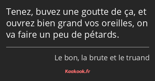 Tenez, buvez une goutte de ça, et ouvrez bien grand vos oreilles, on va faire un peu de pétards.