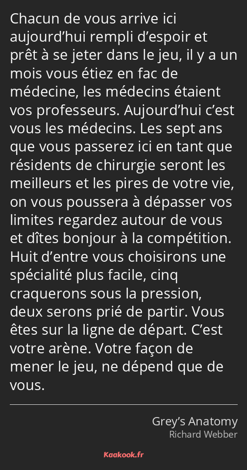 Chacun de vous arrive ici aujourd’hui rempli d’espoir et prêt à se jeter dans le jeu, il y a un…