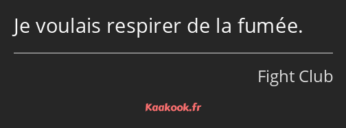 Je voulais respirer de la fumée.