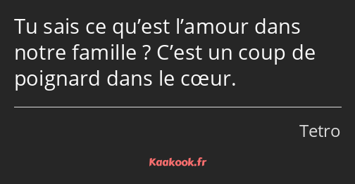 Tu sais ce qu’est l’amour dans notre famille ? C’est un coup de poignard dans le cœur.