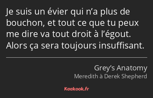 Je suis un évier qui n’a plus de bouchon, et tout ce que tu peux me dire va tout droit à l’égout…