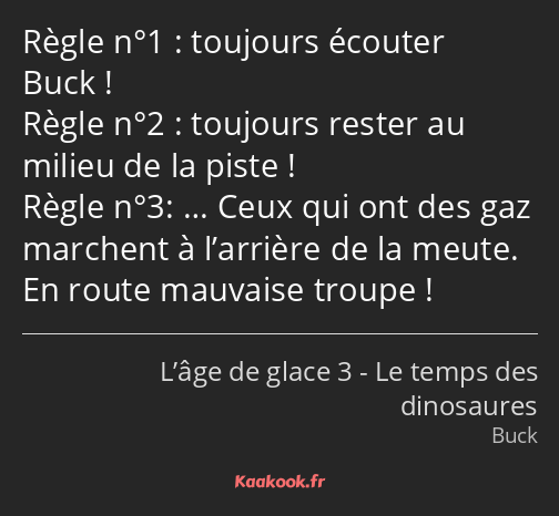 Règle n°1 : toujours écouter Buck ! Règle n°2 : toujours rester au milieu de la piste ! Règle n°3…