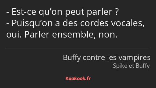 Est-ce qu’on peut parler ? Puisqu’on a des cordes vocales, oui. Parler ensemble, non.