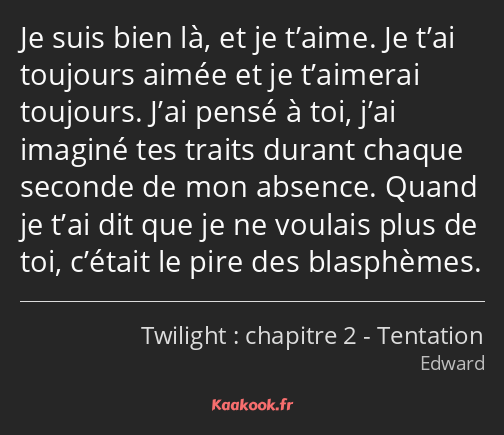 Je suis bien là, et je t’aime. Je t’ai toujours aimée et je t’aimerai toujours. J’ai pensé à toi…