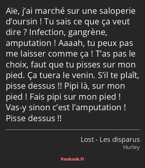 Aïe, j’ai marché sur une saloperie d’oursin ! Tu sais ce que ça veut dire ? Infection, gangrène…