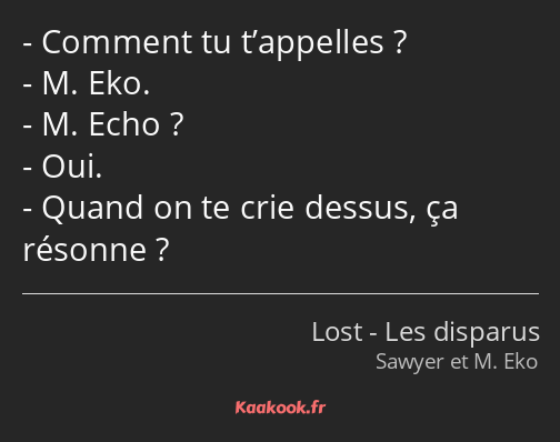 Comment tu t’appelles ? M. Eko. M. Echo ? Oui. Quand on te crie dessus, ça résonne ?