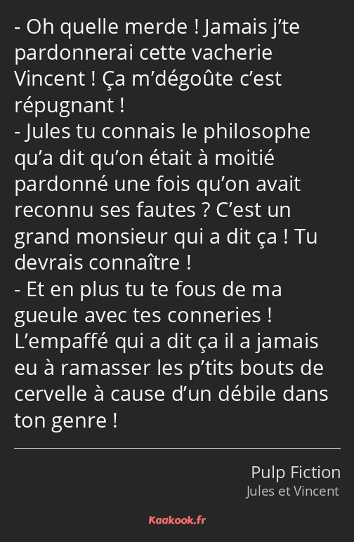 Oh quelle merde ! Jamais j’te pardonnerai cette vacherie Vincent ! Ça m’dégoûte c’est répugnant…