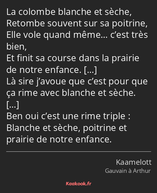 La colombe blanche et sèche, Retombe souvent sur sa poitrine, Elle vole quand même… c’est très bien…