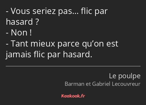 Vous seriez pas… flic par hasard ? Non ! Tant mieux parce qu’on est jamais flic par hasard.