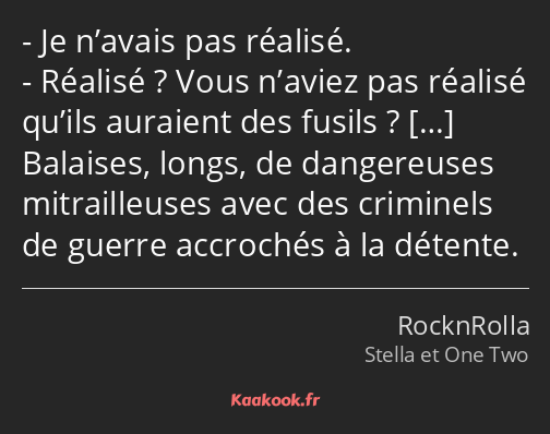 Je n’avais pas réalisé. Réalisé ? Vous n’aviez pas réalisé qu’ils auraient des fusils ? Balaises…