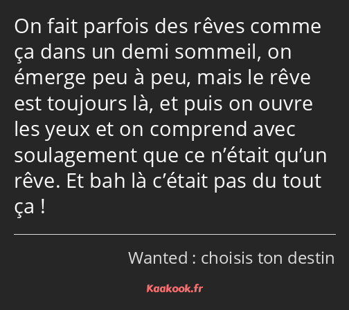 On fait parfois des rêves comme ça dans un demi sommeil, on émerge peu à peu, mais le rêve est…