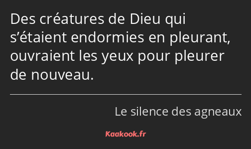 Des créatures de Dieu qui s’étaient endormies en pleurant, ouvraient les yeux pour pleurer de…