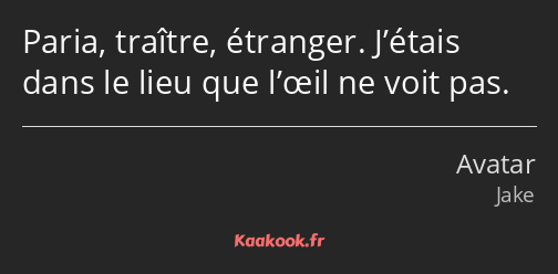 Paria, traître, étranger. J’étais dans le lieu que l’œil ne voit pas.