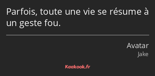 Parfois, toute une vie se résume à un geste fou.