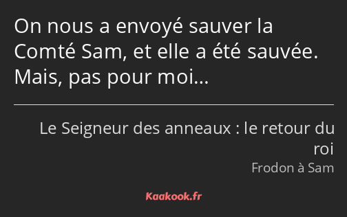 On nous a envoyé sauver la Comté Sam, et elle a été sauvée. Mais, pas pour moi…