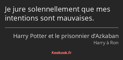 Je jure solennellement que mes intentions sont mauvaises.