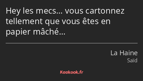 Hey les mecs… vous cartonnez tellement que vous êtes en papier mâché…