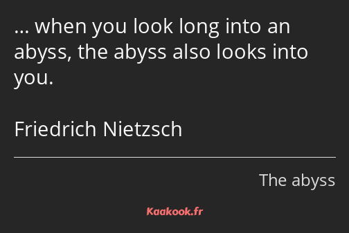 … when you look long into an abyss, the abyss also looks into you. Friedrich Nietzsch