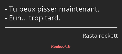 Tu peux pisser maintenant. Euh… trop tard.