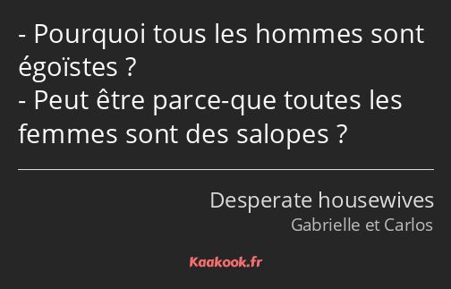 Pourquoi tous les hommes sont égoïstes ? Peut être parce-que toutes les femmes sont des salopes ?