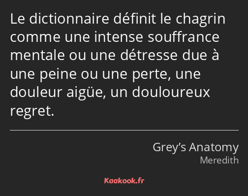 Le dictionnaire définit le chagrin comme une intense souffrance mentale ou une détresse due à une…