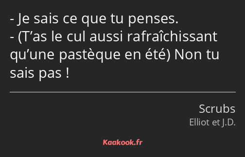 Je sais ce que tu penses. T’as le cul aussi rafraîchissant qu’une pastèque en été Non tu sais pas !